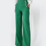 Pantaloni eleganti Palma, cu talie inalta, Verde