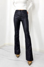 Pantaloni evazati cu push-up Roger, din piele ecologica, cu buzunare, Negru - imagine 2