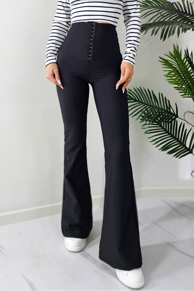 pantaloni-evazati-cu-talie-inalta-corset-haw-inchidere-metalica-negru53233 Pantaloni evazati cu talie inalta, corset HAW, inchidere metalica, Negru - imagine 1
