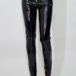 Pantaloni latex cu fermoar in fata, Abby, Negru