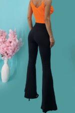 Pantaloni Linda, evazati, cu talie inalta si aspect tetra, Negru - imagine 2