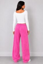 Pantaloni lungi cu aspect catifea Valentinea, cu imprimeu si banda elastica, ROZ - imagine 2