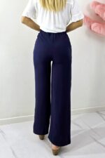 Pantaloni lungi dama, MERON, cu bumbac si banda elastica, Bleumarin - imagine 2
