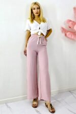Pantaloni lungi dama, MERON, cu bumbac si banda elastica, Roz