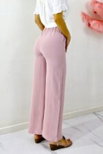 Pantaloni lungi dama, MERON, cu bumbac si banda elastica, Roz - imagine 2