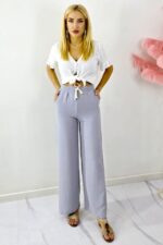 Pantaloni lungi de zi, bumbac MERON, cu snur si croi larg, GRI