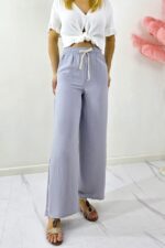 Pantaloni lungi de zi, bumbac MERON, cu snur si croi larg, GRI - imagine 2