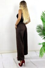 Pantaloni lungi si curea textila PERSEA, cu pense, Maro - imagine 2