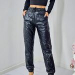 Pantaloni matlasati Lukas, din piele ecologica si cusaturi evidentiate, Negru