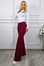 Pantaloni Politeh, evazati, cu talie inalta, Rosu inchis, Marime S/M - imagine 2