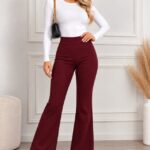 Pantaloni Politeh, evazati, cu talie inalta, Rosu inchis, Marime S/M