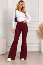 Pantaloni Politeh, evazati, cu talie inalta, Rosu inchis, Marime S/M