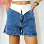 Pantaloni scurti denim Gallant, cu fold tip rever, Albastru