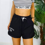 Pantaloni scurti Ylan, bumbac, cu snur in talie, Negru