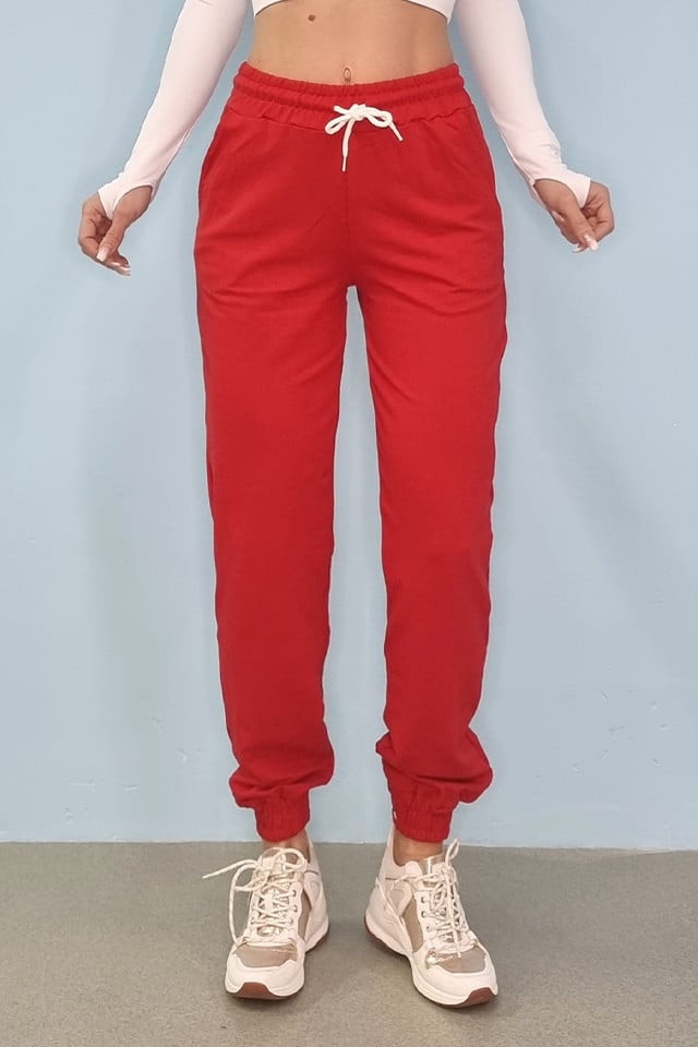 pantaloni-sport-benone-din-bumbac-rosu16096 Pantaloni sport Benone, din bumbac, Rosu - imagine 1