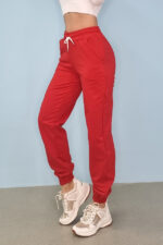 Pantaloni sport Benone, din bumbac, Rosu - imagine 2