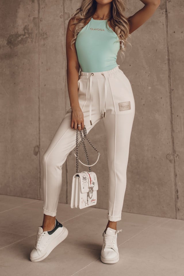 pantaloni-sport-weily-croiala-conica-si-dunga-alb36558 Pantaloni sport WeiLy, croiala conica si dunga, Alb - imagine 1