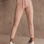 Pantaloni sport WeiLy, croiala conica si dunga, Roz