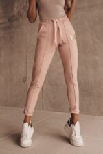 Pantaloni sport WeiLy, croiala conica si dunga, Roz