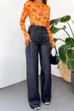 Pantaloni vatuiti Madison, din piele ecologica, cu buzunare si croi Large, Negru