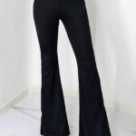 Pantaloni vatuiti, Natalie, cu talie inalta , evazati, Negru
