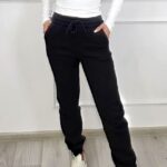 Pantaloni vatuiti RYLEX, cu snur in talie si banda elastica, Negru