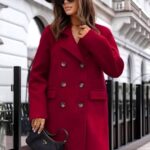 Pardesiu cu nasturi Adriana, croi oversize si revere scurte, Visiniu, Marime S/M/L
