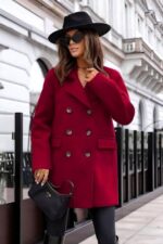 Pardesiu cu nasturi Adriana, croi oversize si revere scurte, Visiniu, Marime S/M/L