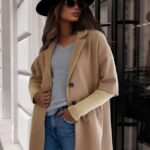 Pardesiu de dama Under Cover, maneca lunga cu tricot si revere scurte, Bej, Marime S/M