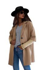 Pardesiu de dama Under Cover, maneca lunga cu tricot si revere scurte, Bej, Marime S/M - imagine 2
