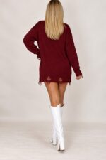 Pulover de dama tricotat Laura, cu decupaje si perforatii in material, Bordo, Marime universala S/M/L - imagine 2