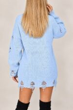Pulover de dama tricotat Laura, cu decupaje si perforatii in material, Albastru baby blue, Marime universala S/M/L - imagine 2