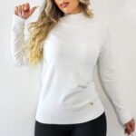 Pulover pe gat Rona, cu bumbac si casmir, Alb, Marime S/M