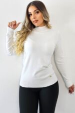 Pulover pe gat Rona, cu bumbac si casmir, Alb, Marime S/M