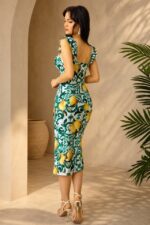 Rochie bodycon Ditsy LIME, sli? adanc si imprimeu cu lÇmi, Verde floral, Marime S/M - imagine 2