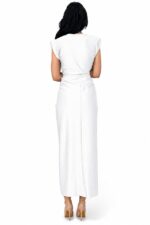 Rochie lunga cu cristale JHOSY si decolteu adanc, ALB, Marime S/M - imagine 2