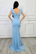 Rochie lunga cu trena Zenaria, cristale si crapatura pe picior, Baby BLUE - imagine 2