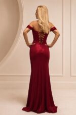 Rochie lunga de ocazie Rosalie Metalizat, cu corset ?i crÇpÇturÇ petrecutÇ, ROSU - imagine 2