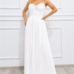 Rochie lunga plisata NYSA UNI, cu legare la spate, Alb, Marime S/M