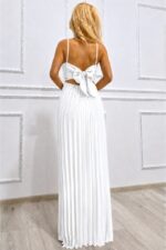 Rochie lunga plisata NYSA UNI, cu legare la spate, Alb, Marime S/M - imagine 2