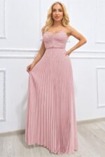 Rochie lunga plisata NYSA UNI, cu legare la spate, Roz, Marime S/M