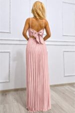 Rochie lunga plisata NYSA UNI, cu legare la spate, Roz, Marime S/M - imagine 2