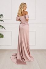 Rochie lungÇ satinata SABella, tip sirenÇ, cu fald lateral ?i trenÇ, Roz pudrat - imagine 2