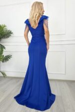 Rochie lunga, siraguri din cristale Valerina cu trena, Albastru, Marime S/M - imagine 2