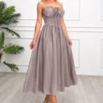 Rochie midi Ariella, cu bretele reglabile si tesatura crinkle, Gri , Marime S/M