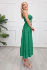 Rochie midi Ariella, cu bretele reglabile si tesatura crinkle, Verde, Marime S/M - imagine 2