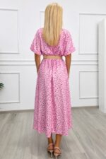 Rochie midi casual EVELISSE, cu buline ?i curea texturatÇ, Roz, Marime S/M - imagine 2