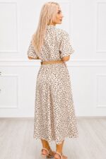 Rochie midi casual EVELISSE, cu guler camasa ?i curea texturatÇ, Crem, Marime S/M - imagine 2