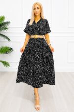 Rochie midi casual EVELISSE, cu guler camasa ?i curea texturatÇ, Negru, Marime S/M