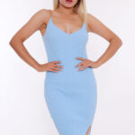 Rochie mulata Sofy, cu bretele din lant, Albastru baby blue, Marime S/M